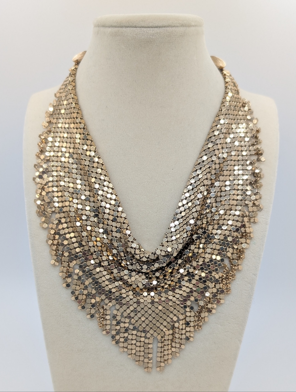 Vintage Vendome Gold Tone Mesh Fringed Bib Necklace